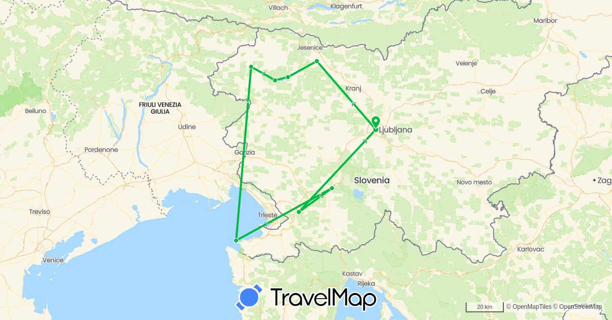 TravelMap itinerary: driving, bus in Slovenia (Europe)
